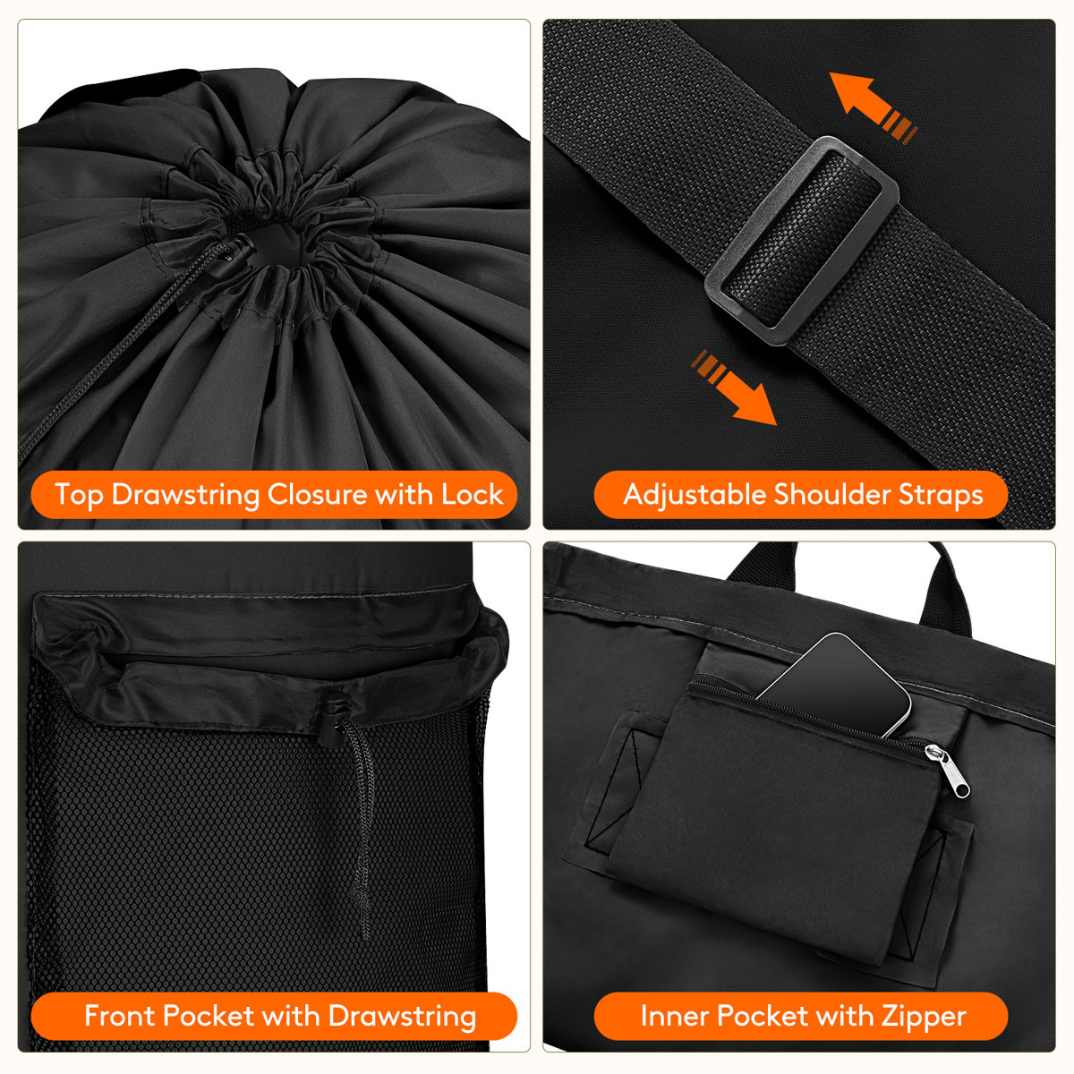 90L Laundry Bag, Extra Large Laundry Backpack with Shoulder Straps and Mesh Pocket for Laundromat, Heavy Duty Laundry Bag Backpack for Dirty Clothes for College Dorm/Travel/Apartment, Black